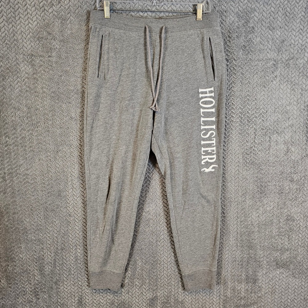 Hollister Mens Gray Logo Graphic Jogger Sweatpants Heather Gray Drawstring‎ S